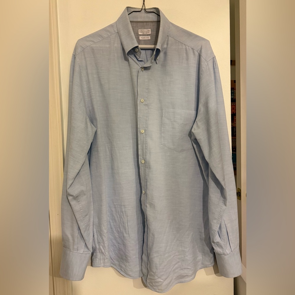 Brunello Cucinelli Basic Fit Light Blue Dress Shi… - image 1